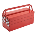Caisse à outils métallique rouge 18 pouces, 3 niveaux et 5 compartiments, double poignée, fermée