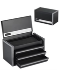 Mini coffre de rangement 3 tiroirs en acier noir, couvercle ouvert